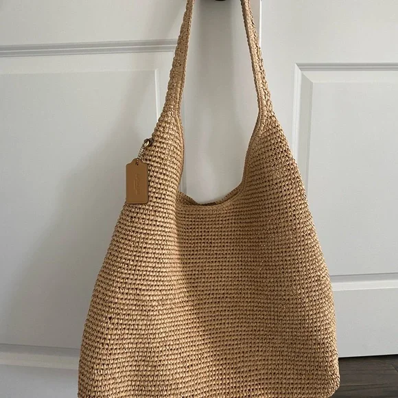 Coach Brooklyn 39 Tan Straw Shoulder Bag - Picture 2 of 9